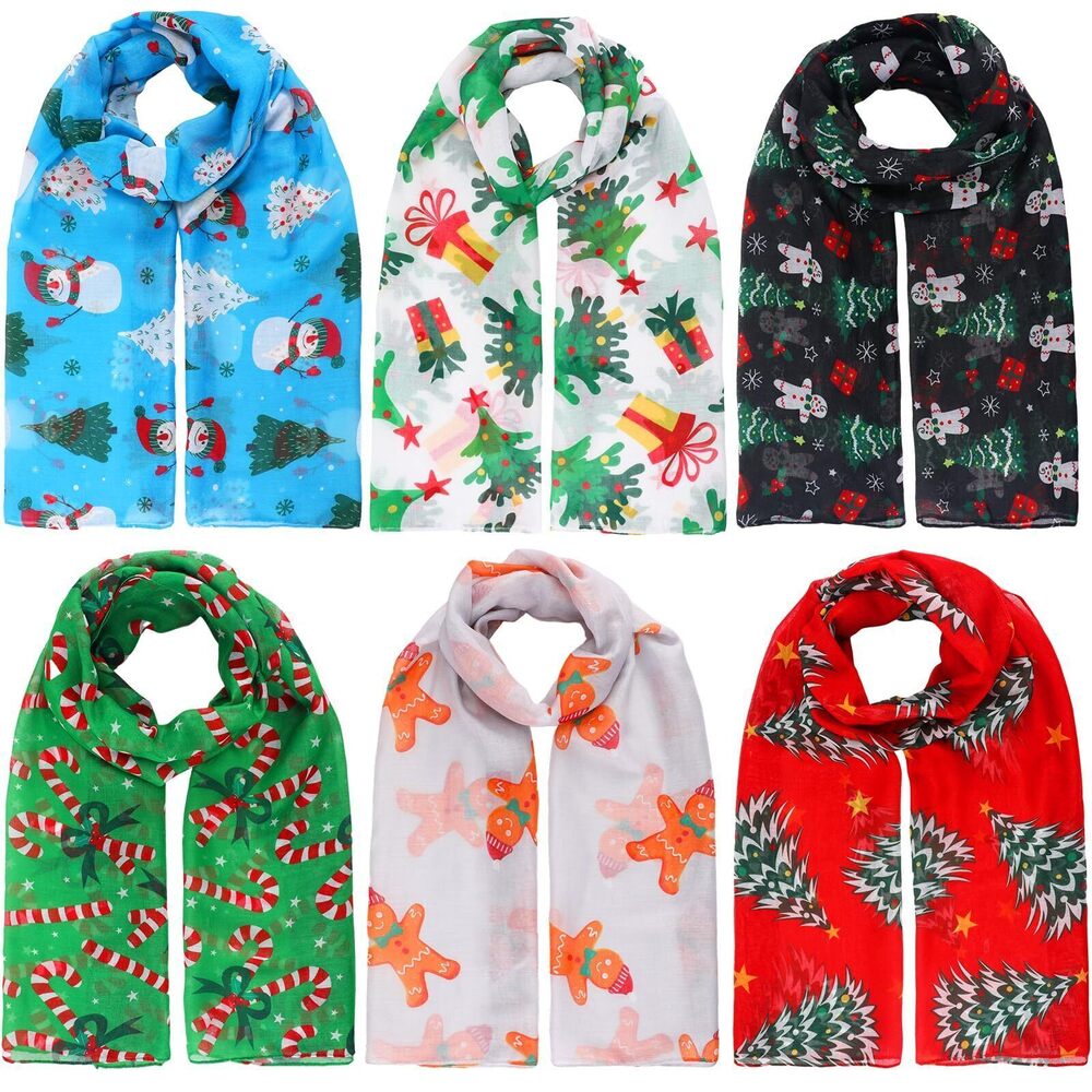 5797 6 Pcs Christmas Scarf Bulk Lightweight Elegant Xmas Scarf Holiday